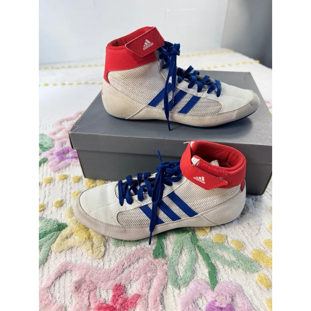Adidas Combat Speed 5 Wrestling Shoes Mens 6.5 White Red Blue BD7129 High Top